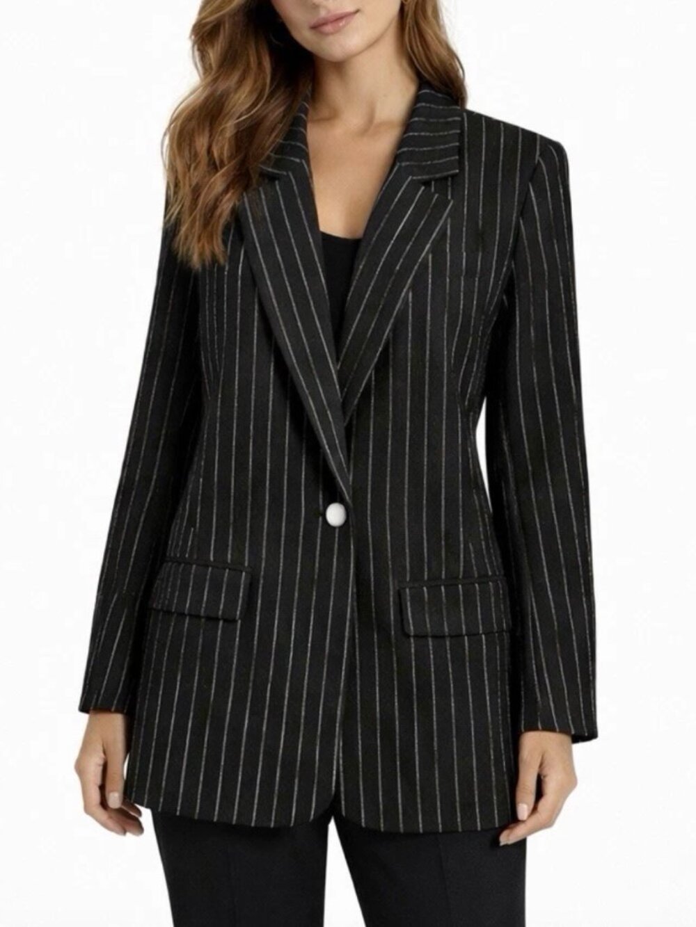 Madewell Oversized Wool Blend Blazer in Pinstripe Black